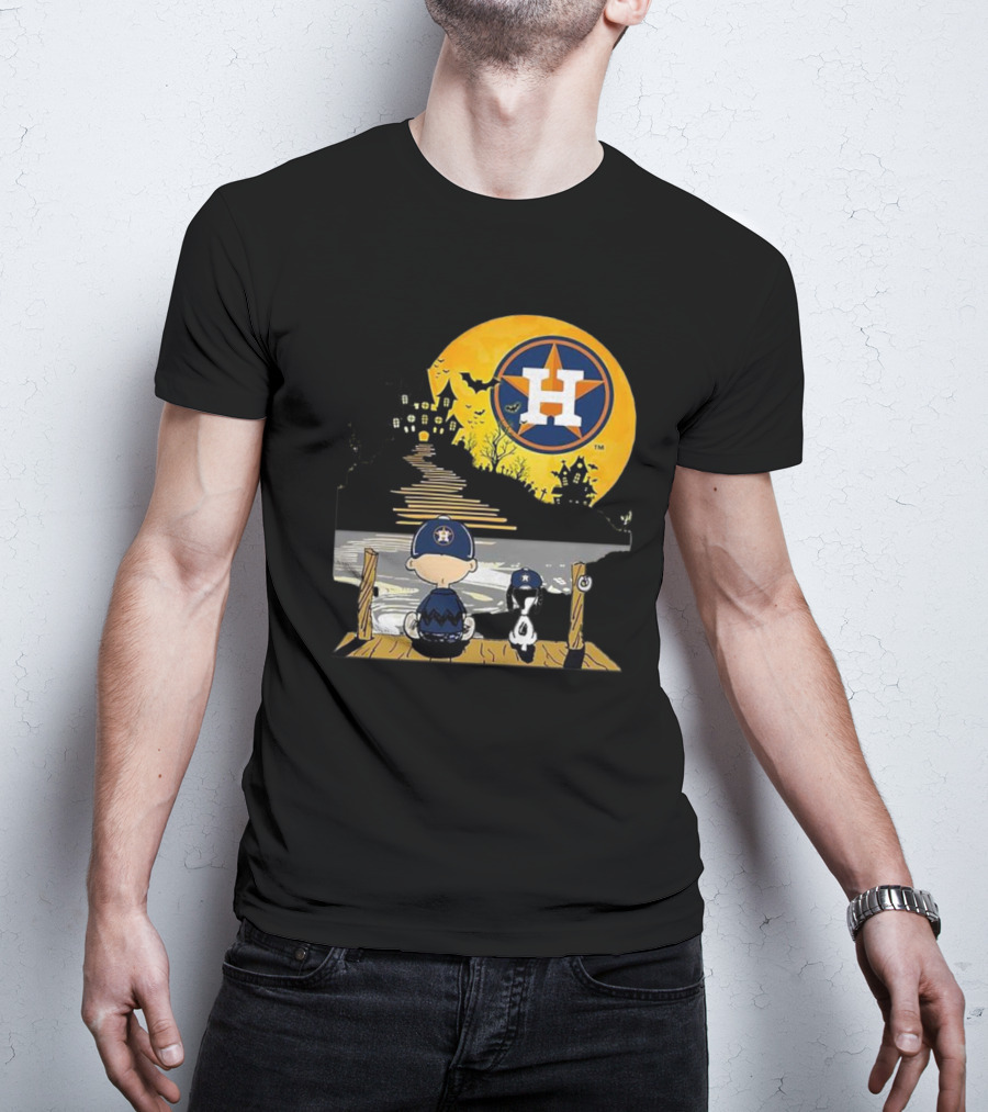 Snoopy Charlie Brown Houston Astros Halloween Moon Scene T-Shirt