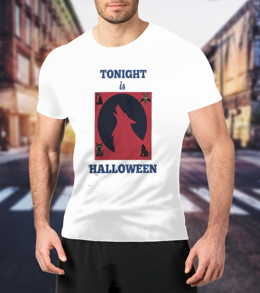 Tonight Is Halloween Dark Wolf Cats Bats Moon T-Shirt