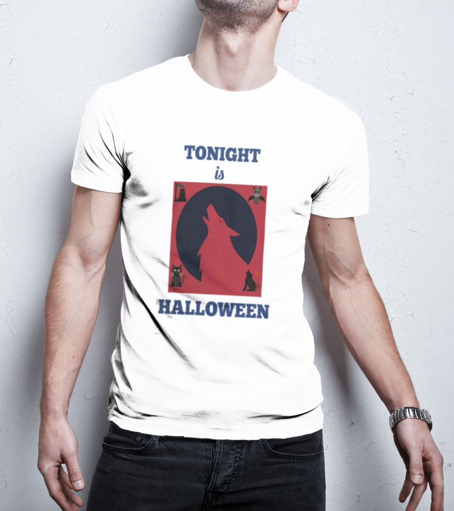 Tonight Is Halloween Dark Wolf Cats Bats Moon T-Shirt