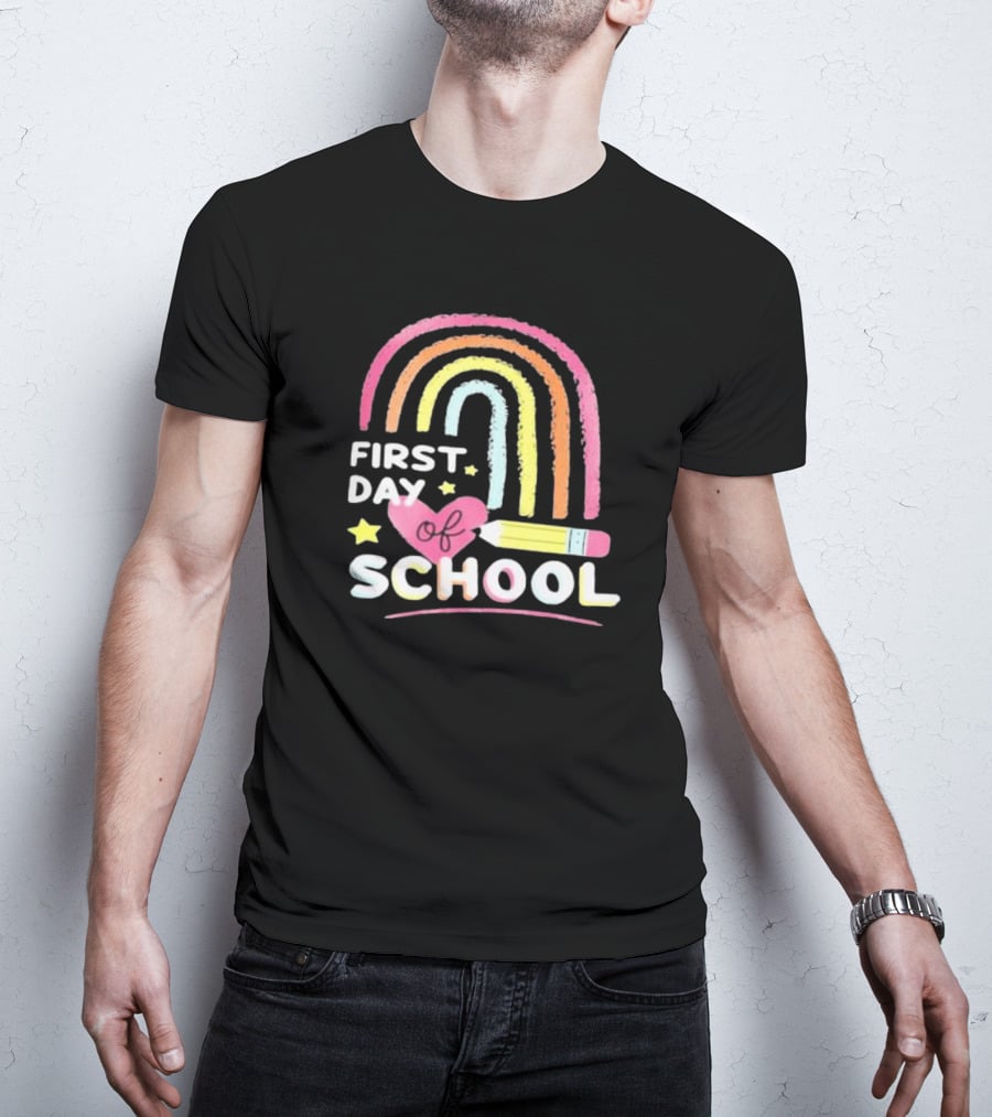 First Day Of School Rainbow Heart Pencil T-Shirt