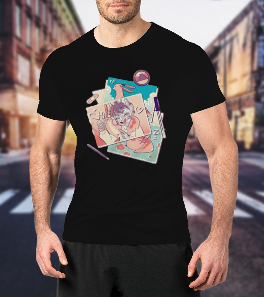 Mango Memories Pastel Rabbit Drawings With Heart And Zz Motif T-Shirt