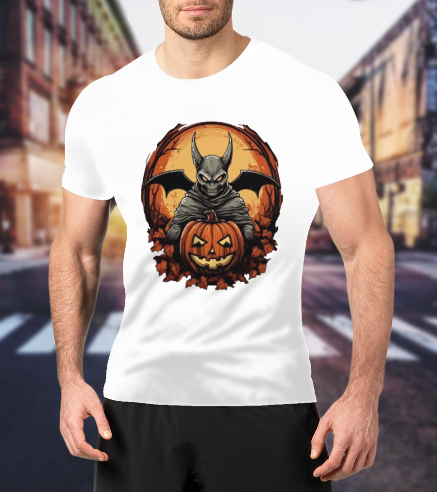 Bat Devil Pumpkin Halloween Moon Shadows T-Shirt