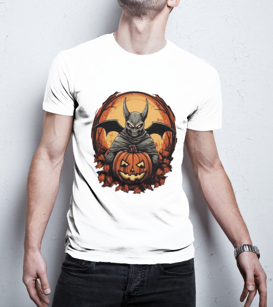 Bat Devil Pumpkin Halloween Moon Shadows T-Shirt