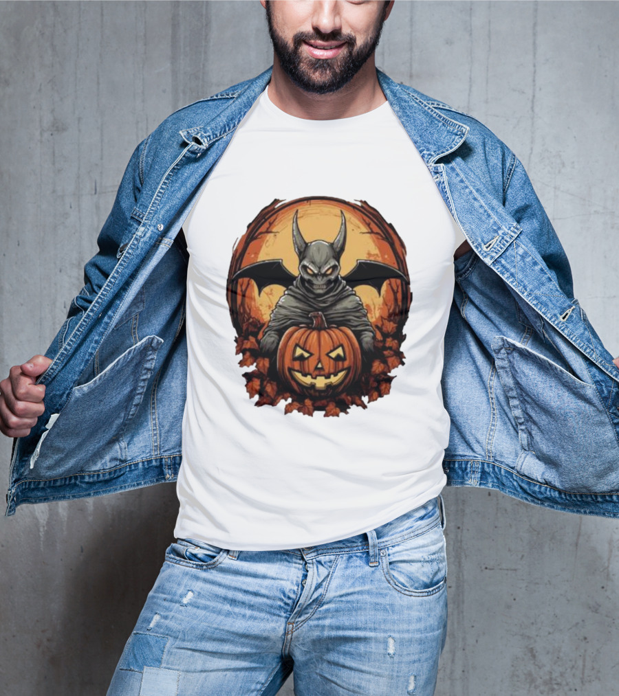 Bat Devil Pumpkin Halloween Moon Shadows T-Shirt