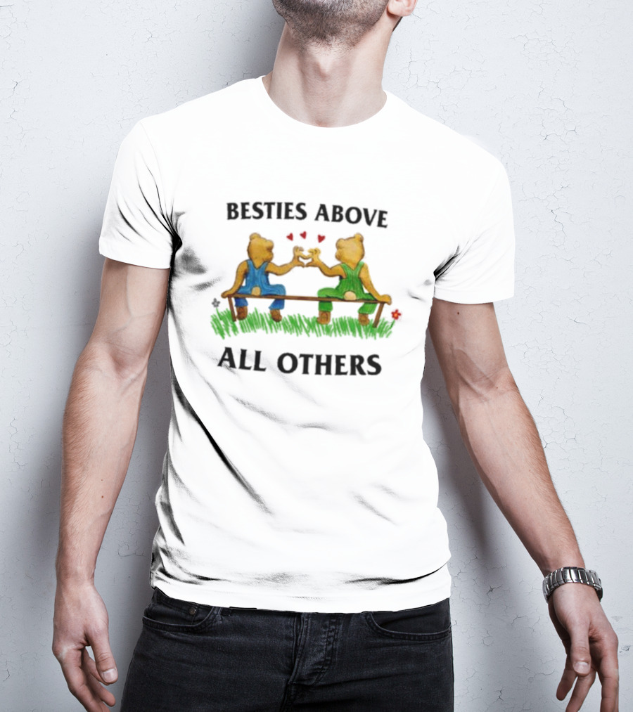 Besties Above All Others Fist Bump Bears On A Bench T-Shirt
