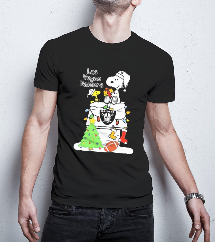 Las Vegas Raiders NFL Christmas Snoopy And Woodstock With Tree And Football T-Shirt