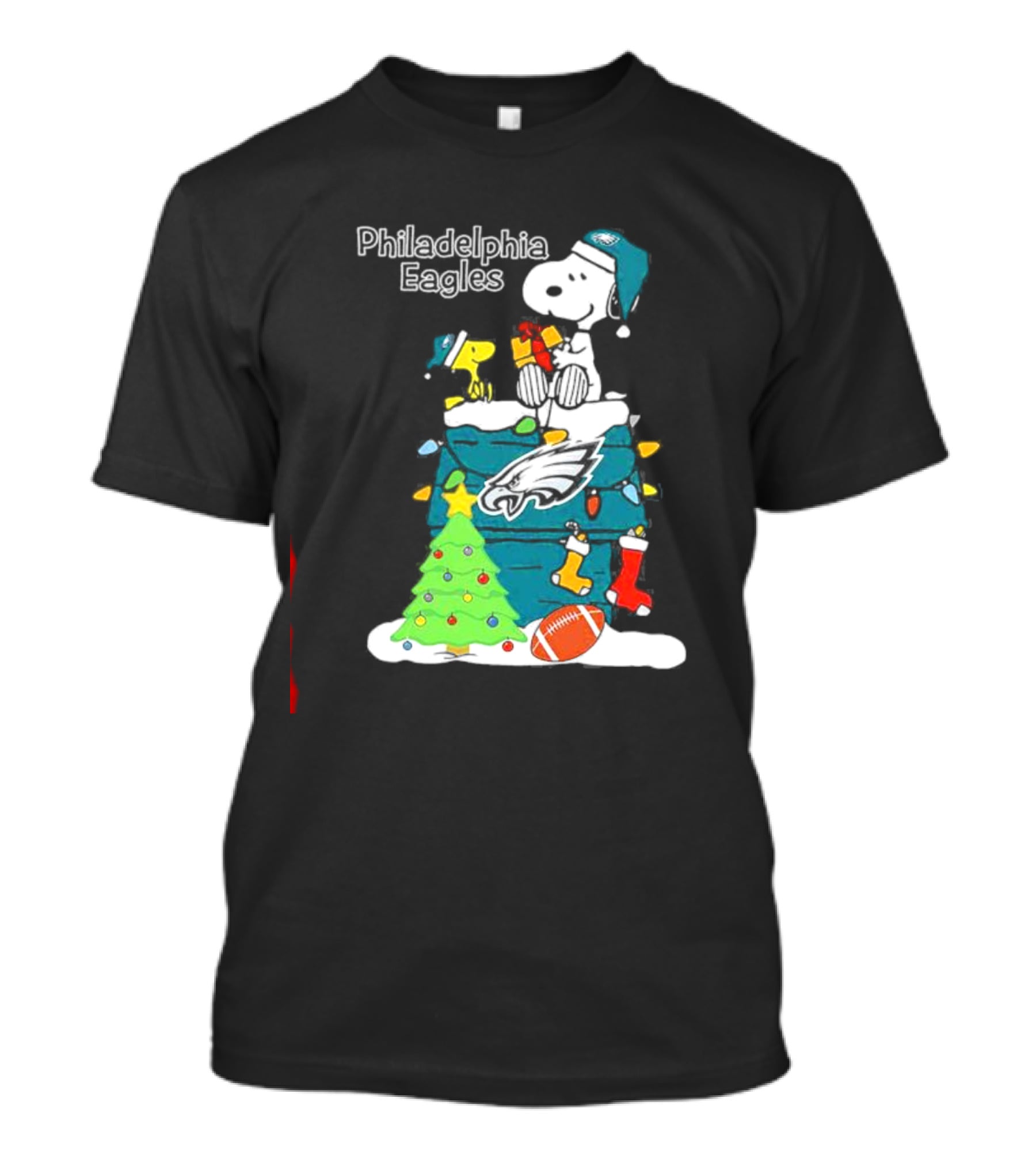 Philadelphia Eagles Christmas Snoopy With Woodstock And Football T-Shirt