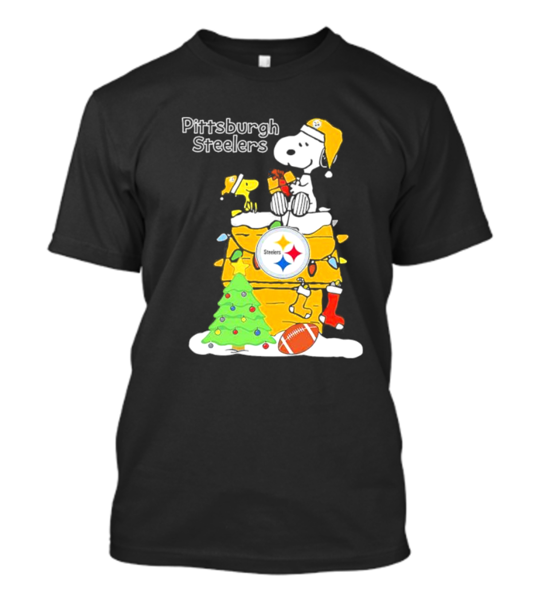 Pittsburgh Steelers Christmas Snoopy Rooftop Holiday Scene T-Shirt