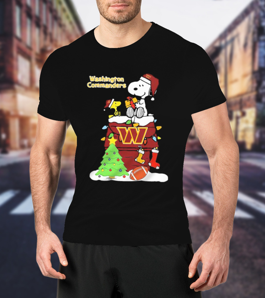 Washington Commanders Christmas Snoopy Chimney Festive Scene T-Shirt