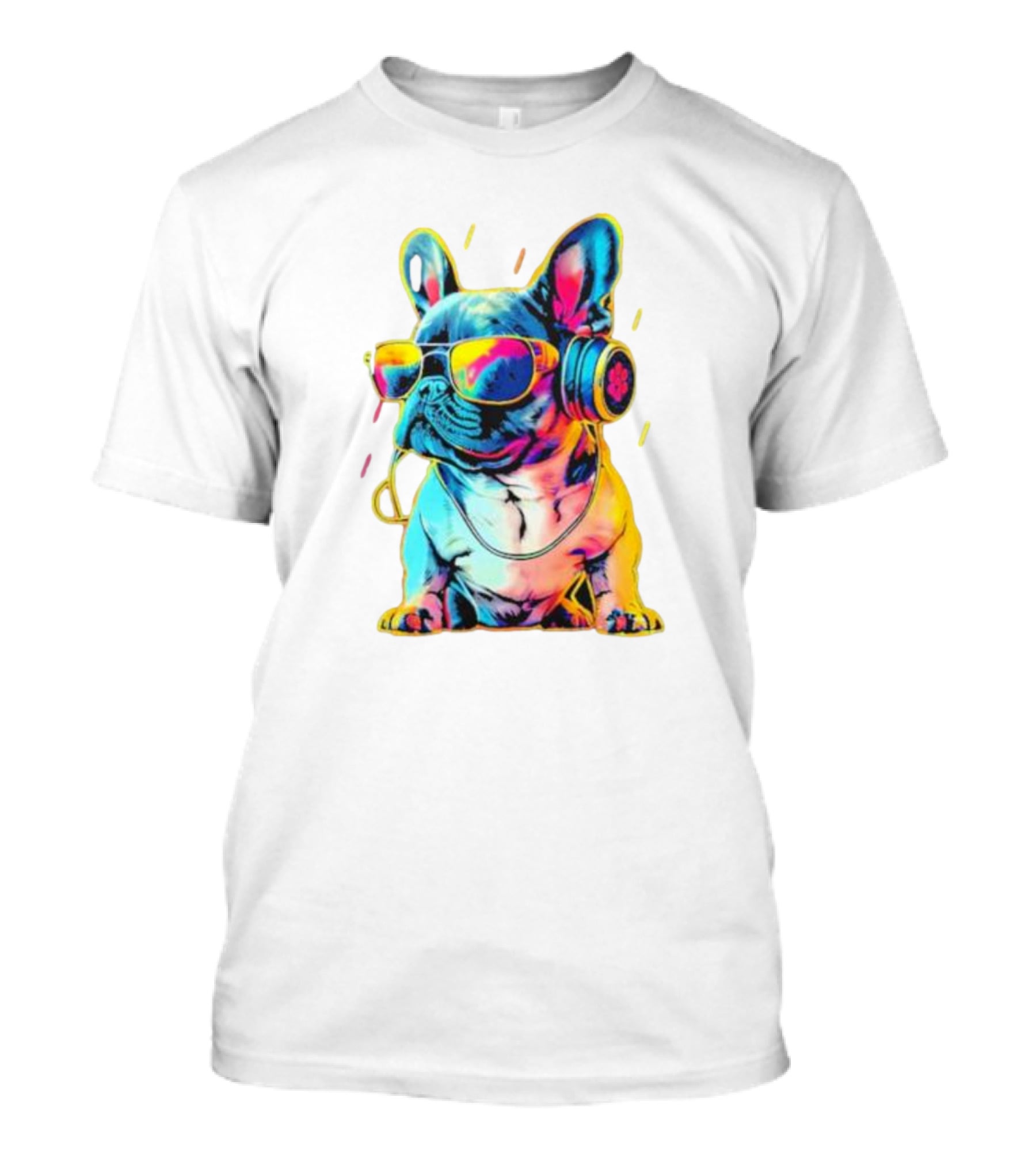 Bulldog Neon Headphones Vibrant Colors T-Shirt