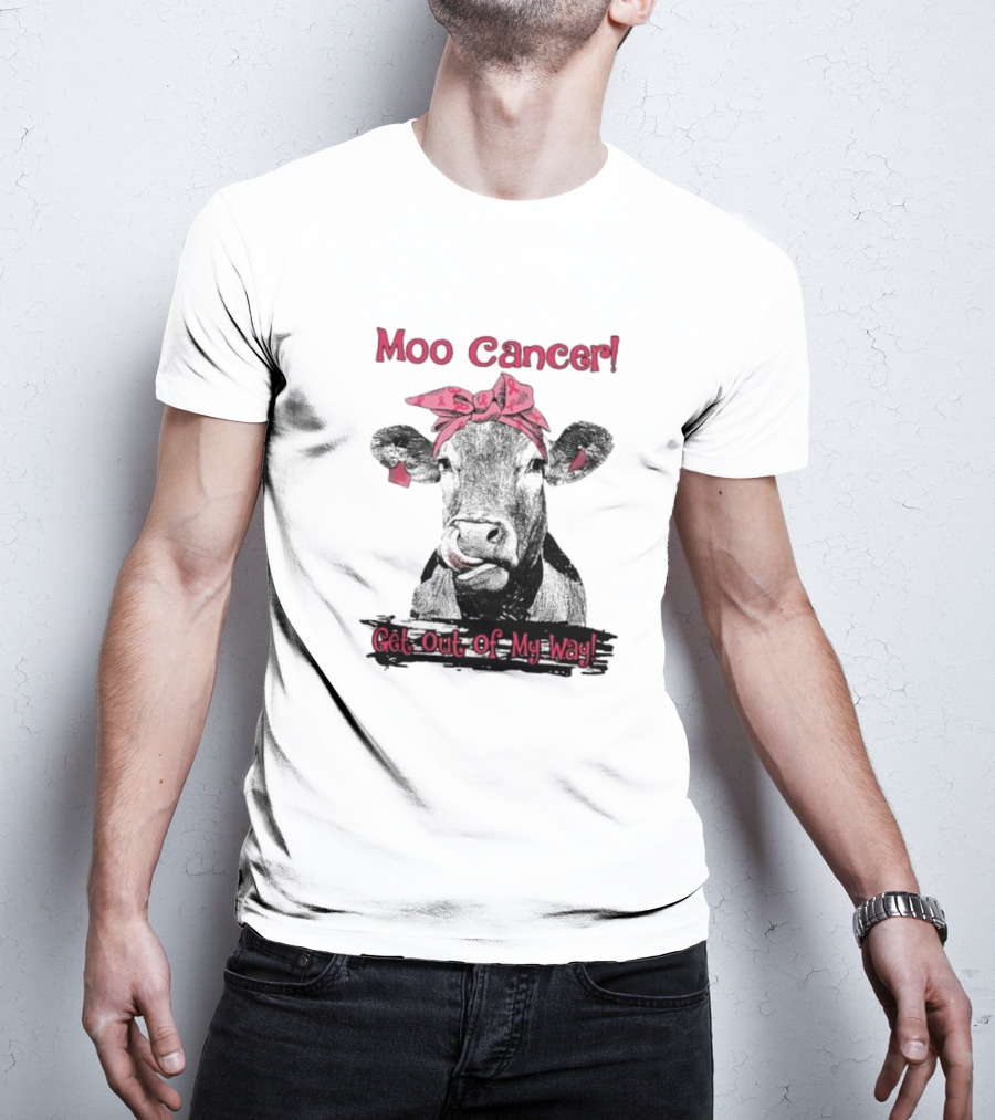 Moo Cancer Get Out Of My Way Pink Bandana Cow T-Shirt
