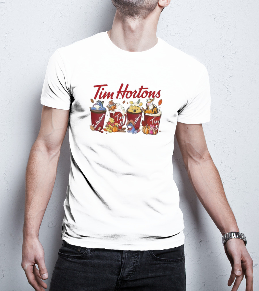 Winnie-The-Pooh Tim Hortons Coffee With Eeyore Piglet And Tigger T-Shirt