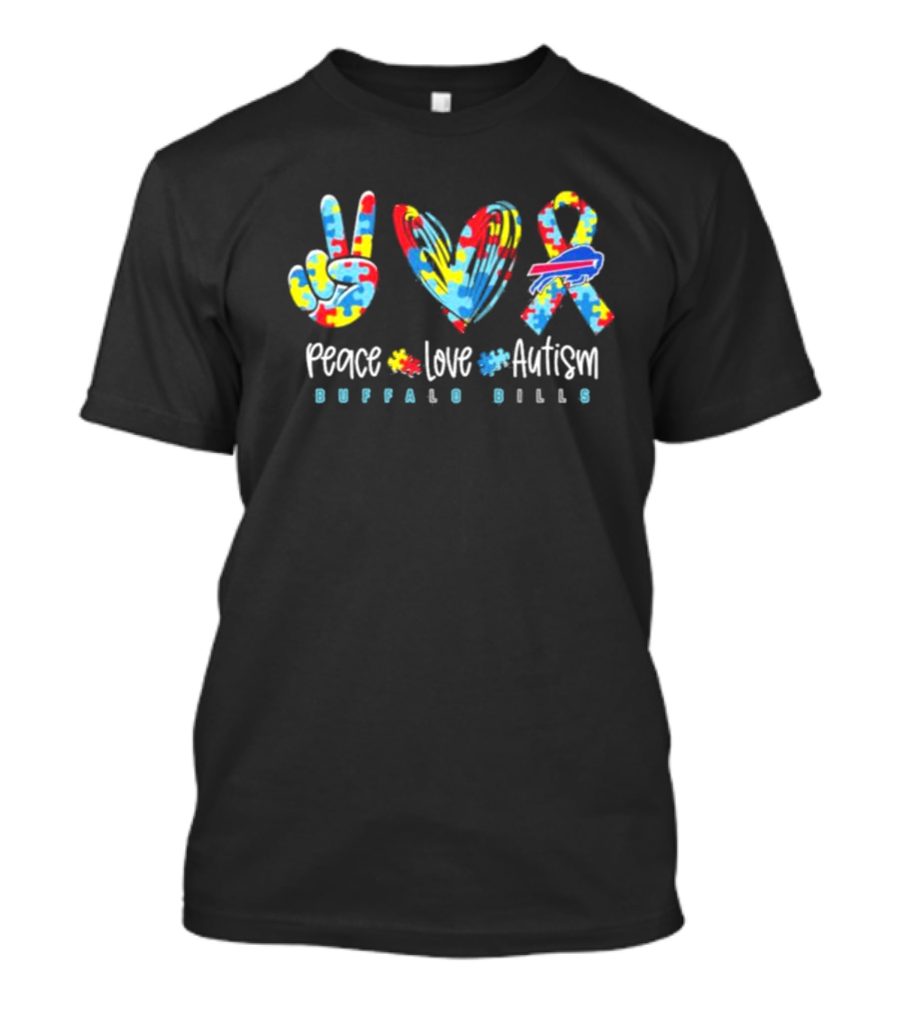 Peace Love Autism Buffalo Bills NFL Puzzle Ribbons T-Shirt