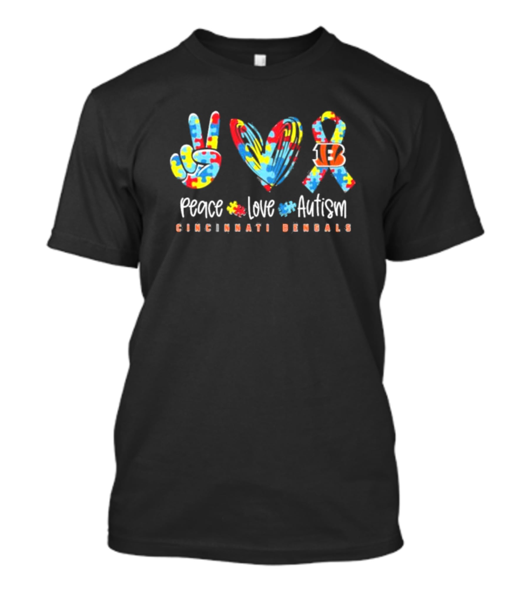 Peace Love Autism Cincinnati Bengals NFL Puzzle T-Shirt