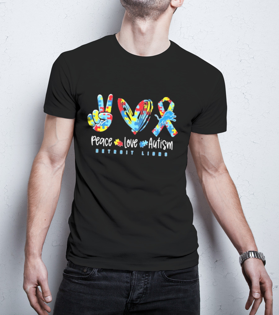 Peace Love Autism Detroit Lions T-Shirt