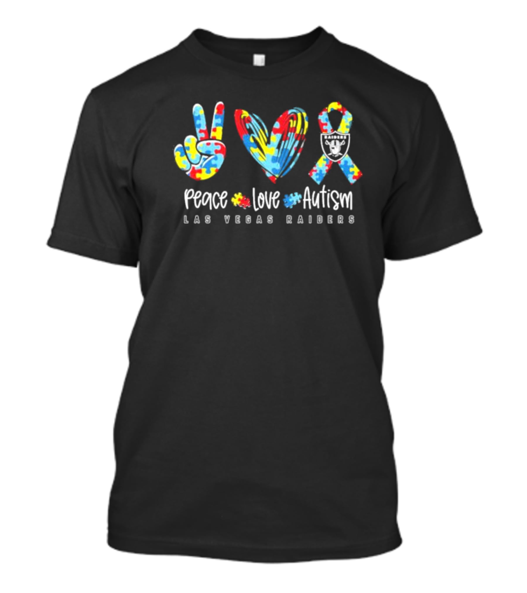 Peace Love Autism Las Vegas Raiders NFL Puzzle T-Shirt