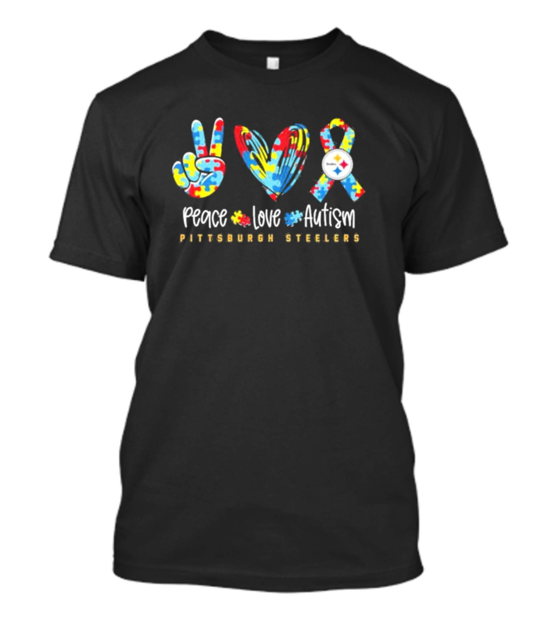 Peace Love Autism Pittsburgh Steelers NFL Puzzle T-Shirt