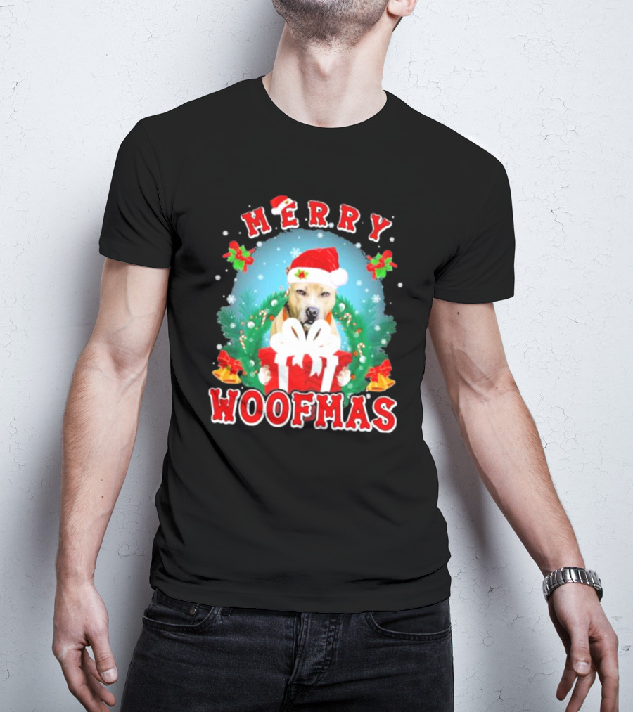 Pitbull Merry Woofmas Santa Hat And Holiday Gift Box T-Shirt