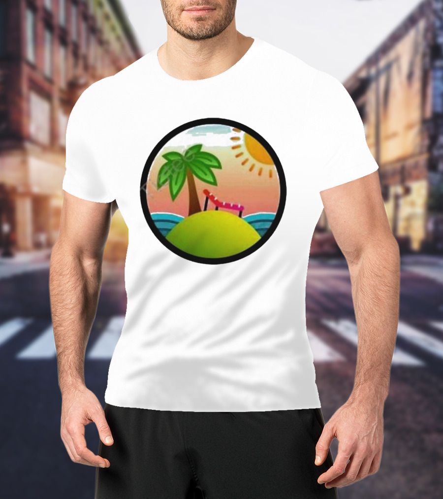 Tanstack Just Relax In Color Sunny Beach Island With Palm Tree And Lounge Chair T-Shirt