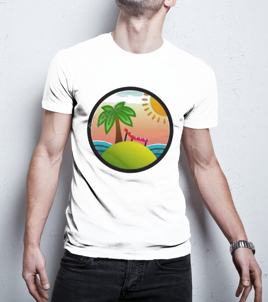 Tanstack Just Relax In Color Sunny Beach Island With Palm Tree And Lounge Chair T-Shirt