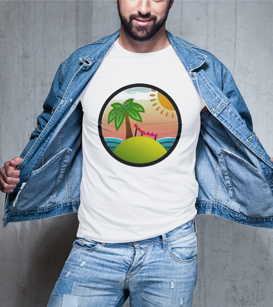Tanstack Just Relax In Color Sunny Beach Island With Palm Tree And Lounge Chair T-Shirt