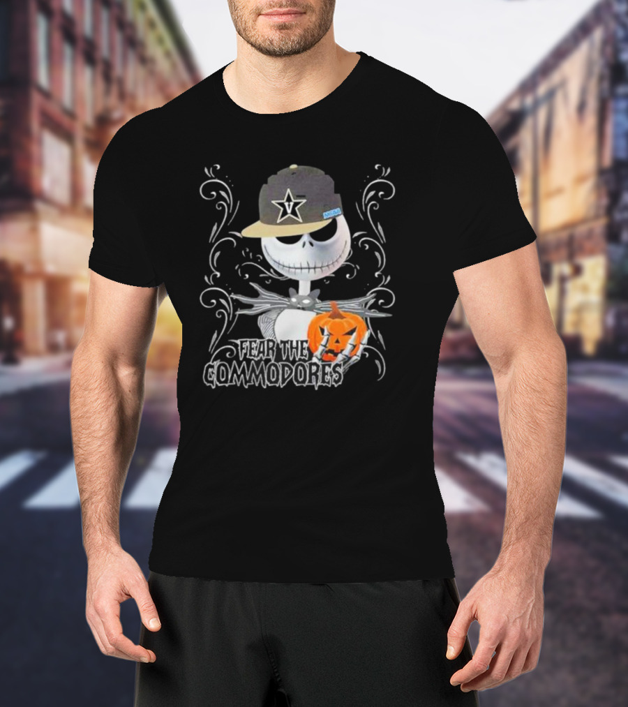 Fear The Commodores Jack Skellington Vanderbilt Pumpkin Halloween T-Shirt