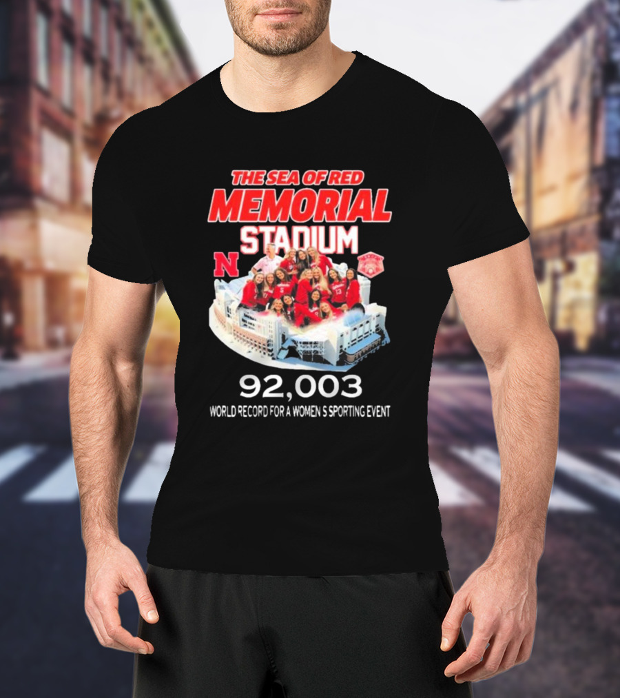 The Sea Of Red Memorial Stadium Nebraska Volleyball 92,003 World Record For A Women's Sporting Event T-Shirt