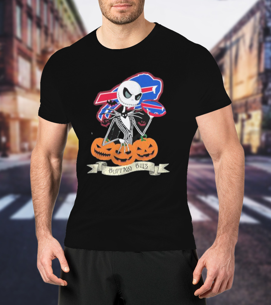 Buffalo Bills Jack Skellington NFL Football Halloween Pumpkins T-Shirt