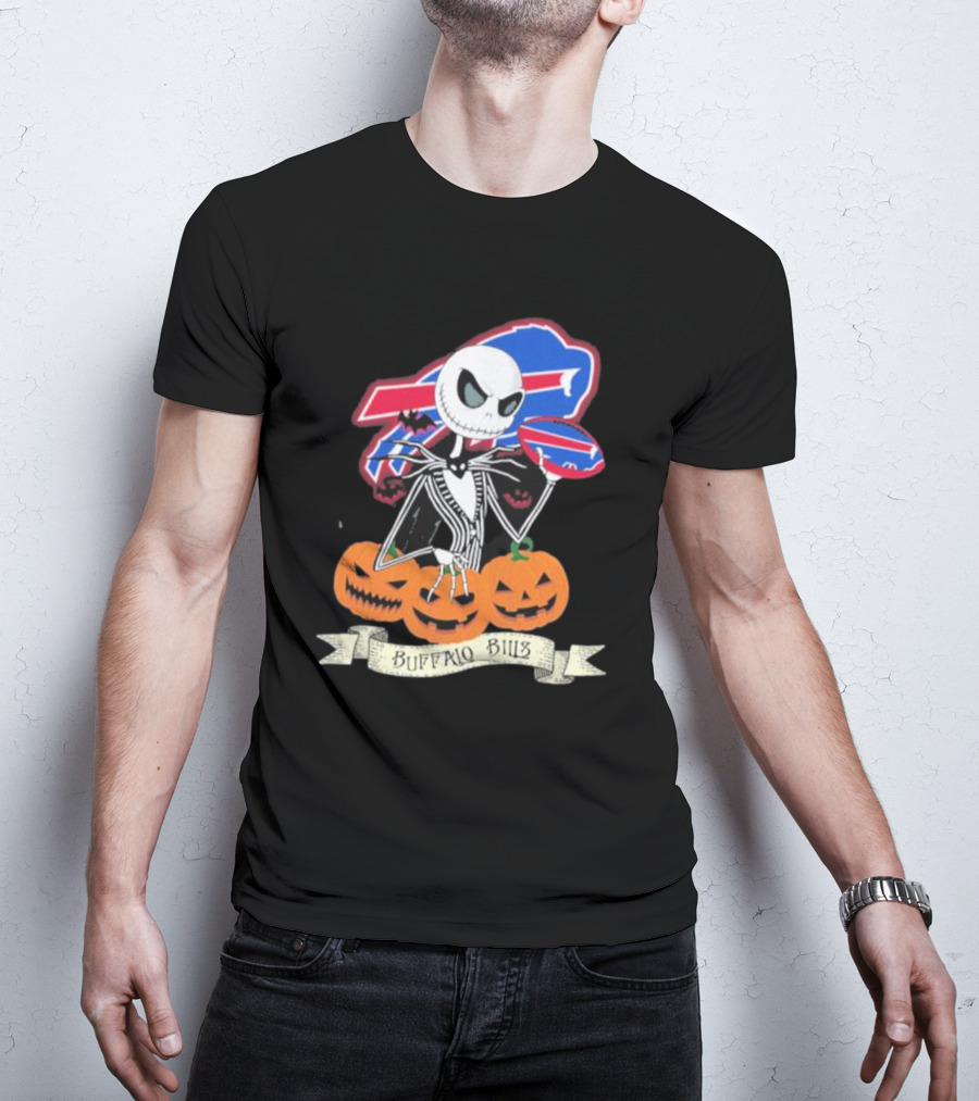 Buffalo Bills Jack Skellington NFL Football Halloween Pumpkins T-Shirt