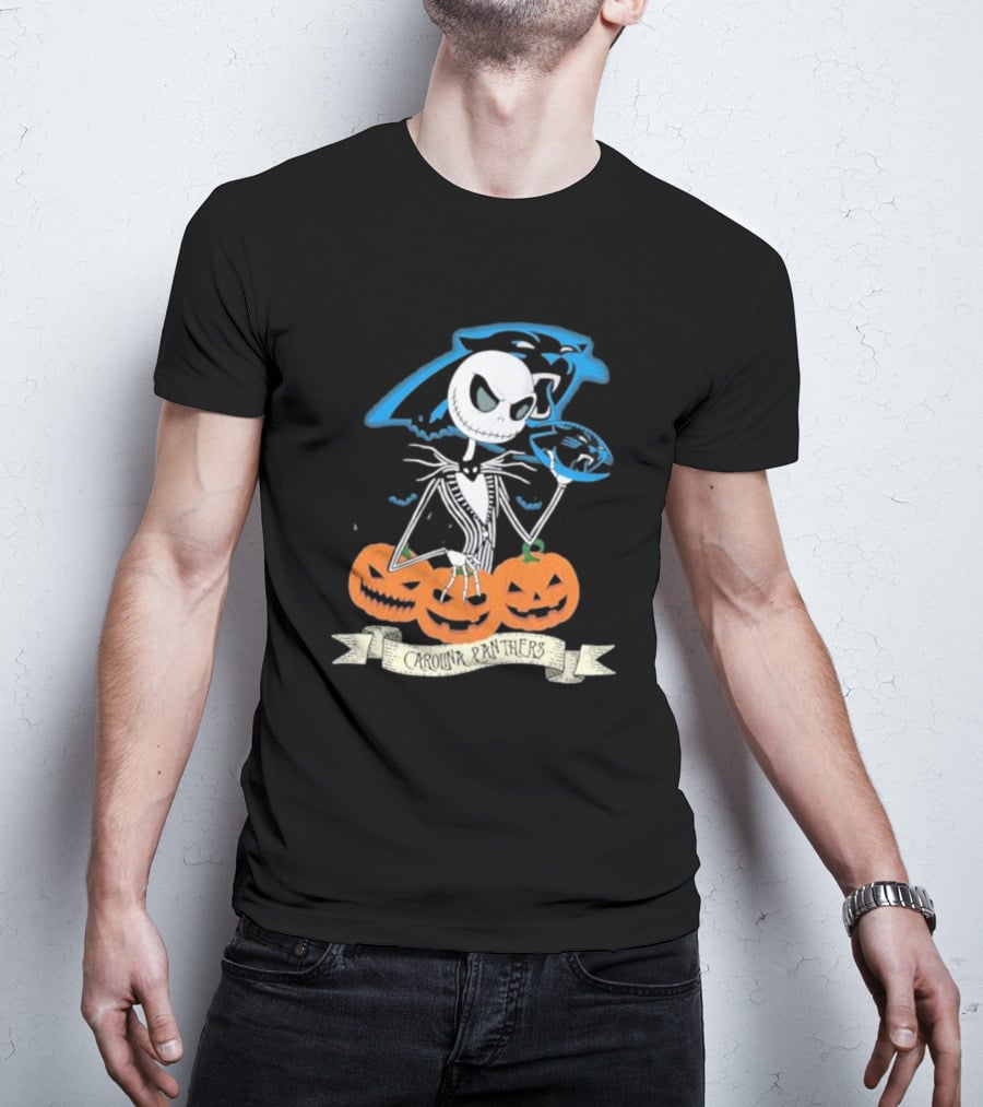 NFL Carolina Panthers Jack Skellington Halloween Football Pumpkins T-Shirt
