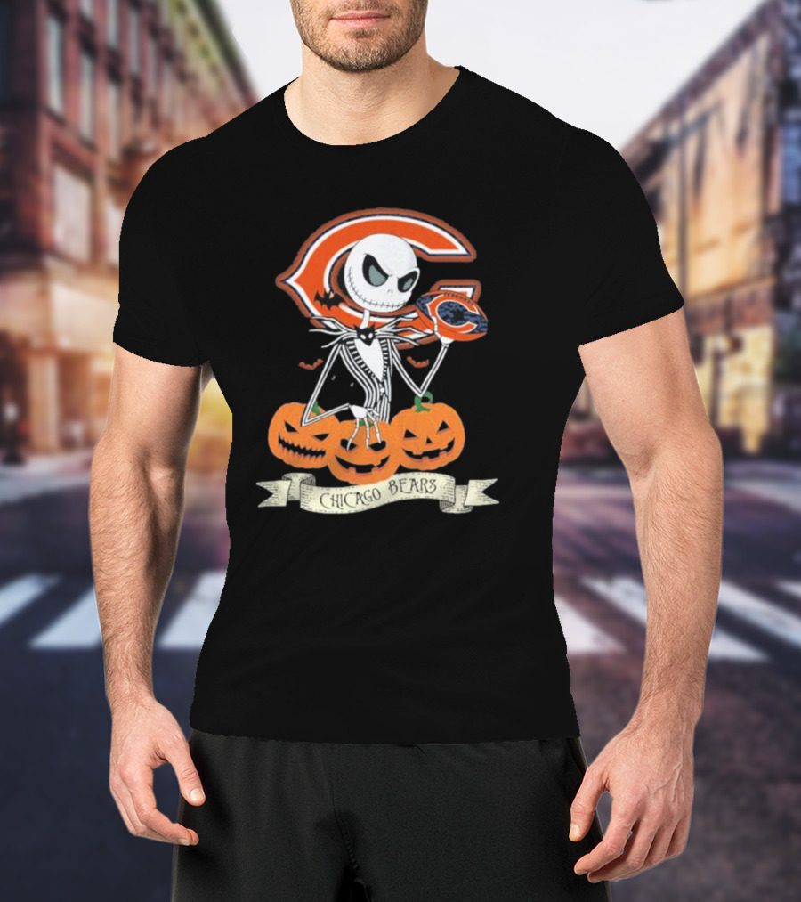 Chicago Bears Halloween Jack Skellington NFL Pumpkin T-Shirt