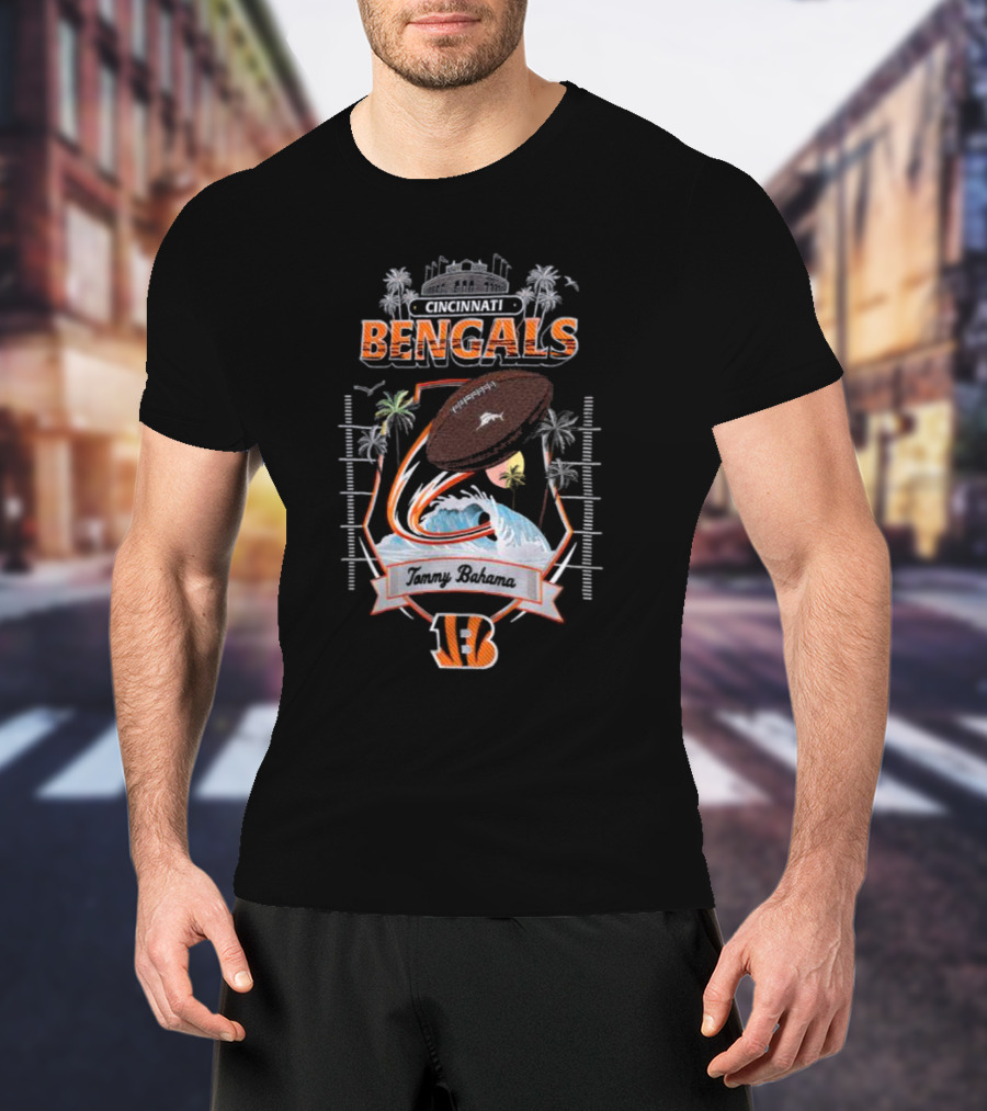 Cincinnati Bengals Tommy Bahama Tropical Football Tidal Wave Kickoff Camp T-Shirt