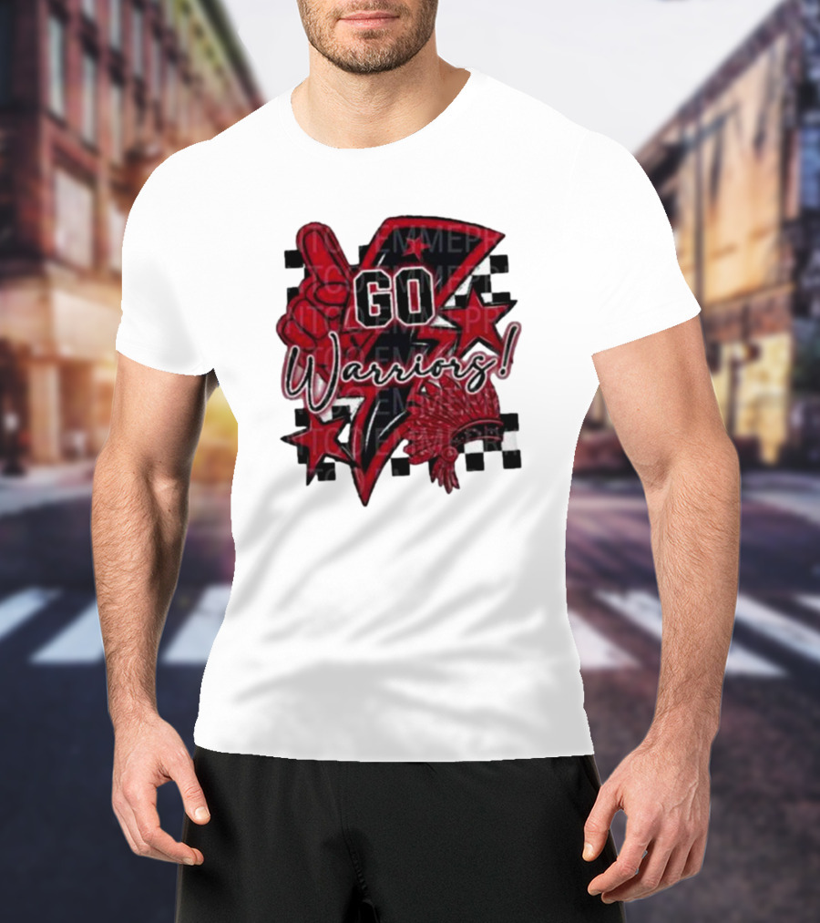 Go Warriors Football Sublimation With Foam Finger And Red Headdress T-Shirt