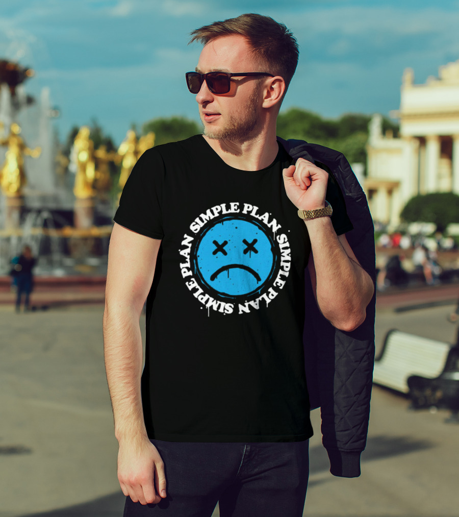 Simple Plan Sad Face Blue Emoticon T-Shirt