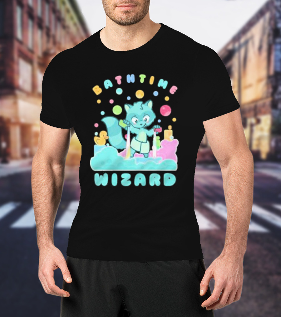 Bathtime Wizard Colorful Bubbles With Raccoon And Rubber Duck T-Shirt