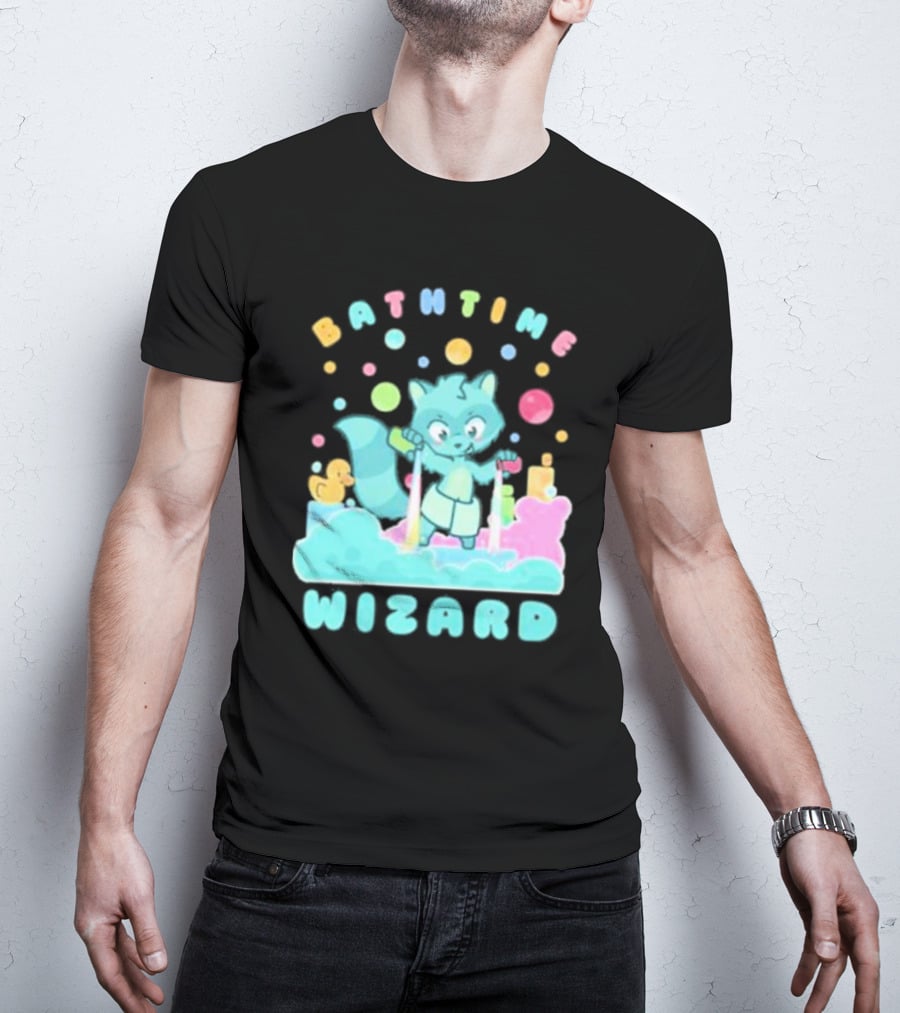 Bathtime Wizard Colorful Bubbles With Raccoon And Rubber Duck T-Shirt