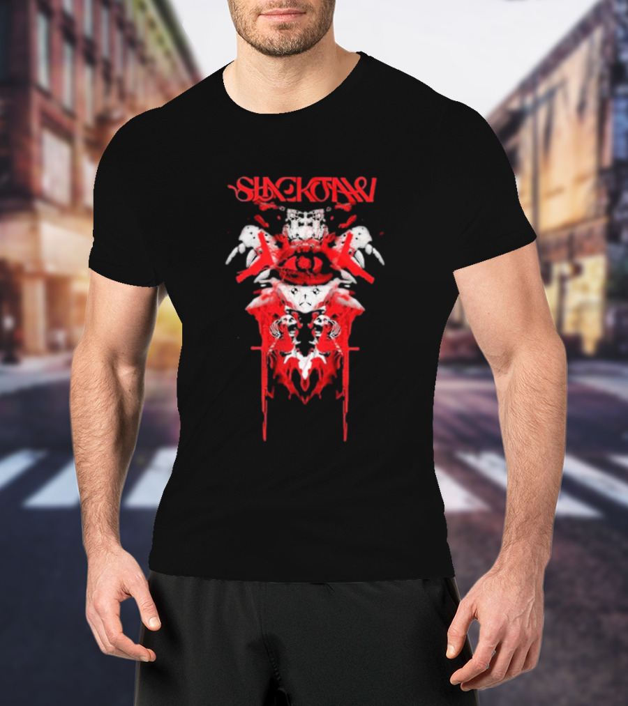 Slackjaw Band Hazard Skull And Red Splatter Symmetry T-Shirt