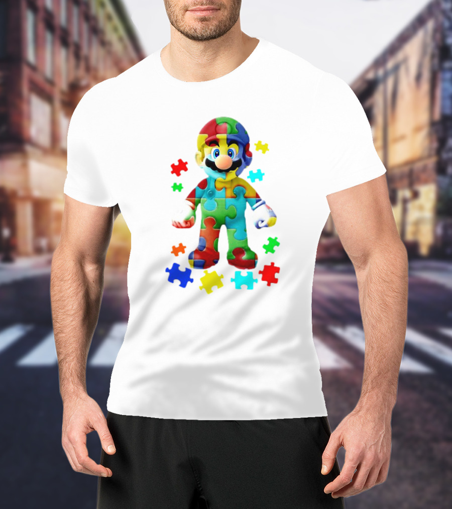 Super Mario Colorful Autism Puzzle Pieces T-Shirt
