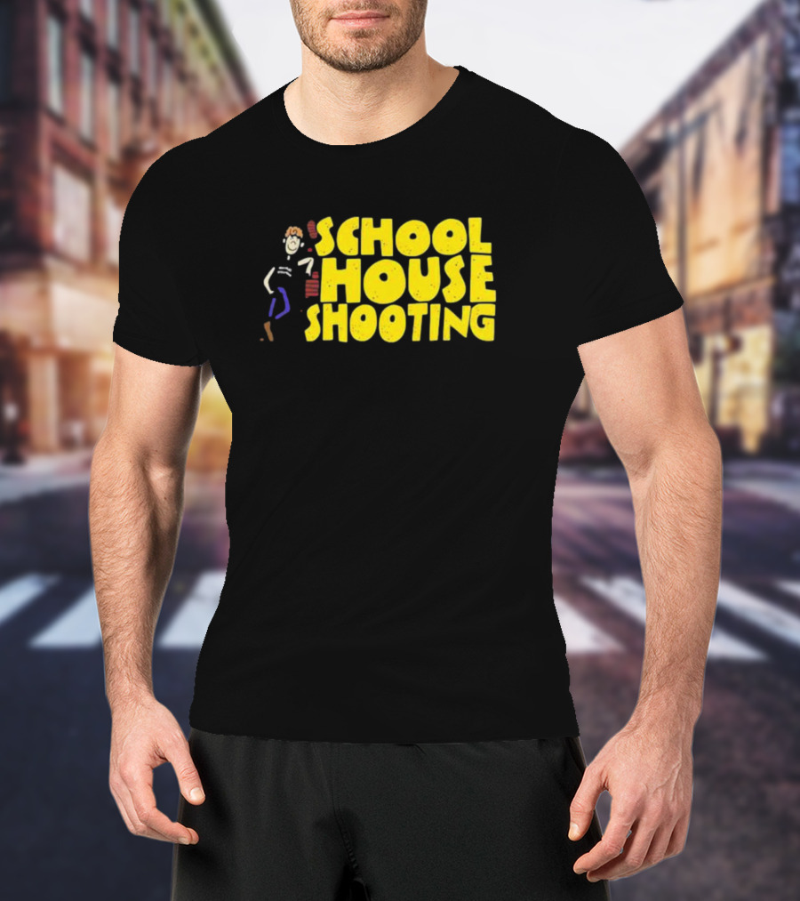 SCHOOL HOUSE SHOOTING Cartoon Character T-Shirt