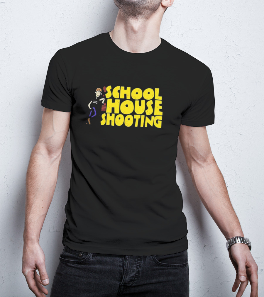 SCHOOL HOUSE SHOOTING Cartoon Character T-Shirt