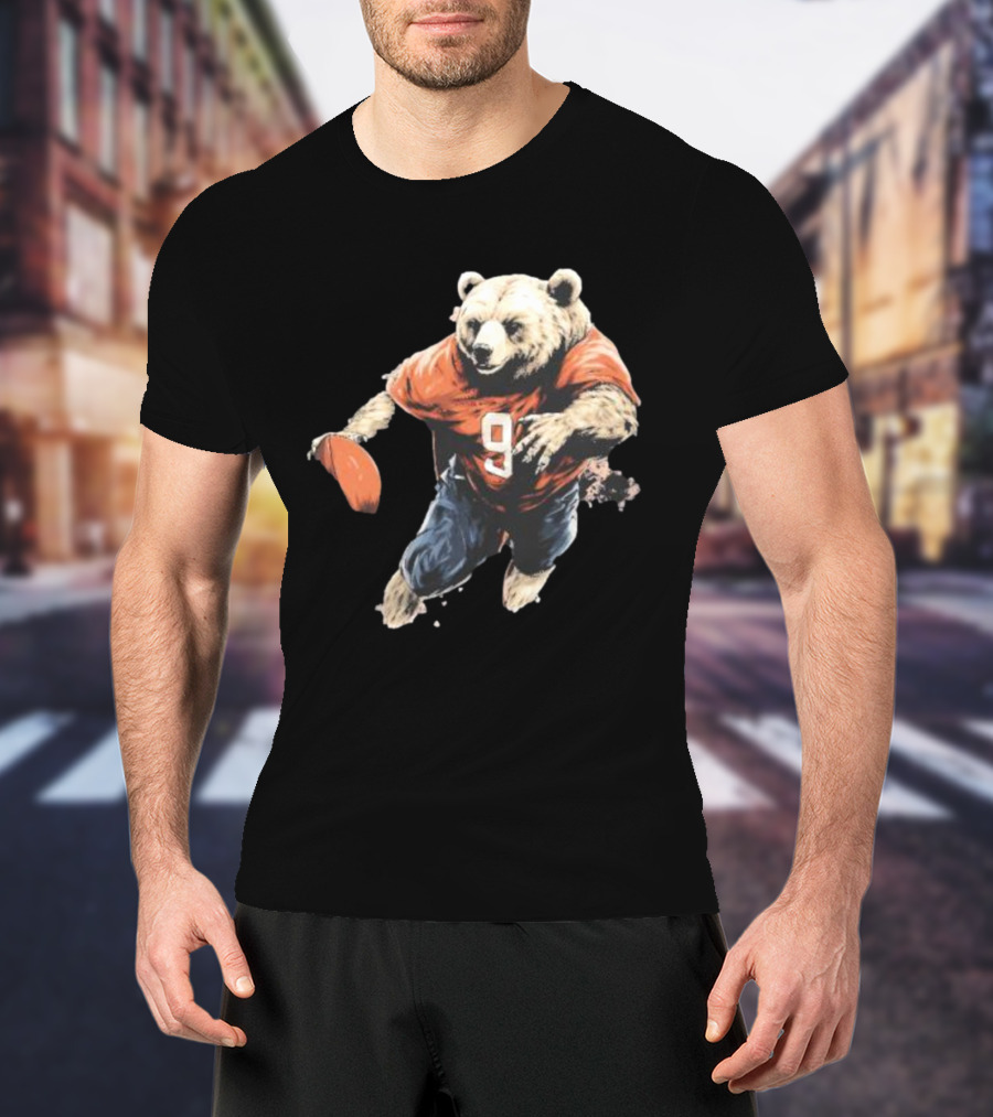 Brown Bear Number 9 Football Action T-Shirt