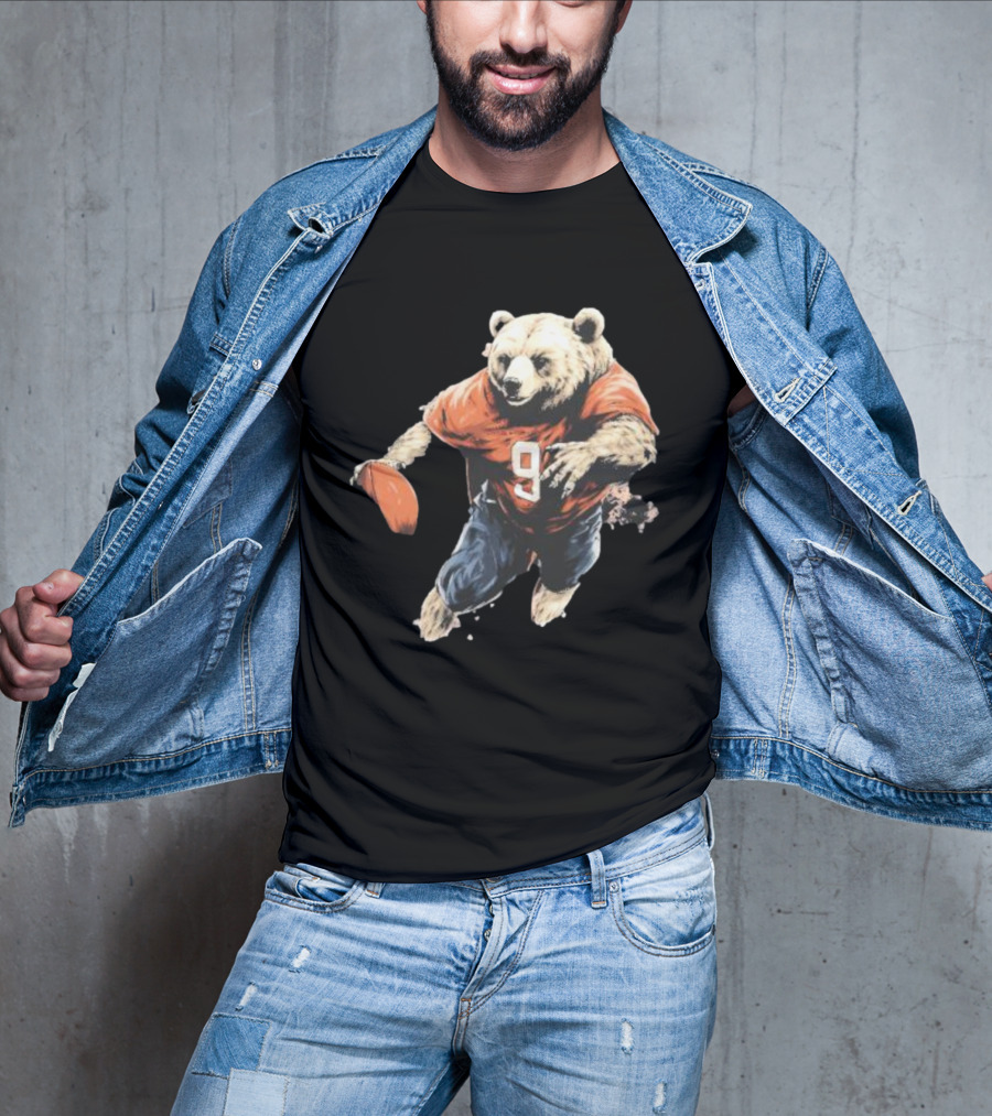 Brown Bear Number 9 Football Action T-Shirt