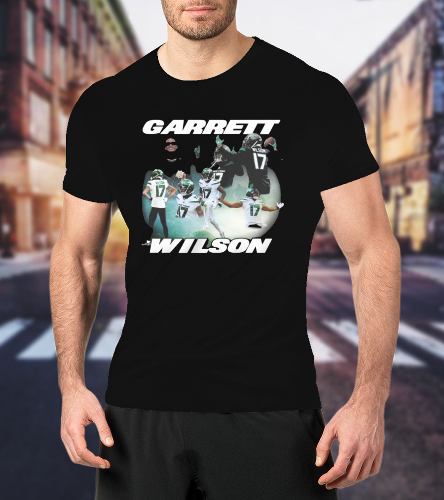 Garrett Wilson New York Jets Dynamic Football Action Montage T-Shirt
