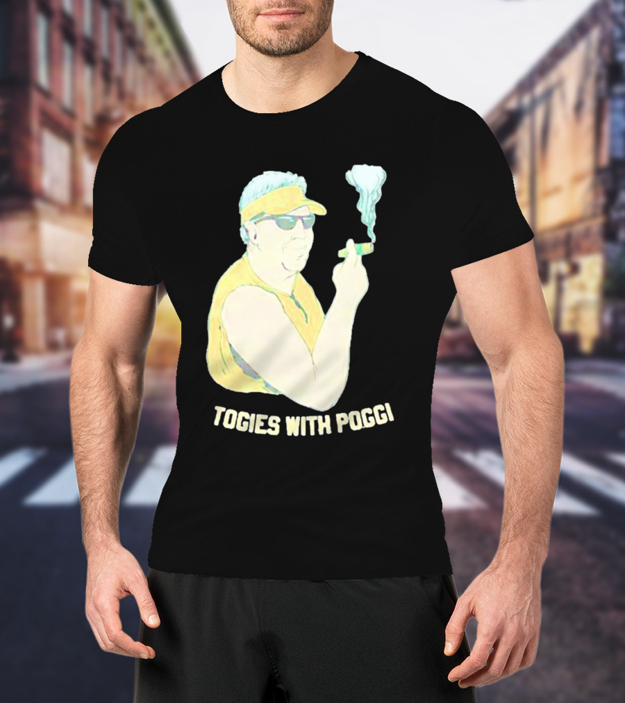 Stogies With Poggi Smoking Cigar Character In Sunglasses And Visor T-Shirt