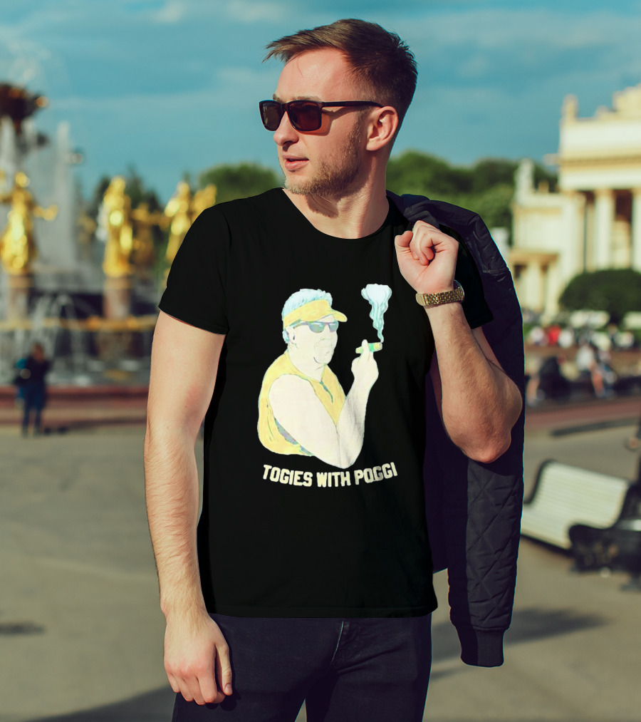 Stogies With Poggi Smoking Cigar Character In Sunglasses And Visor T-Shirt