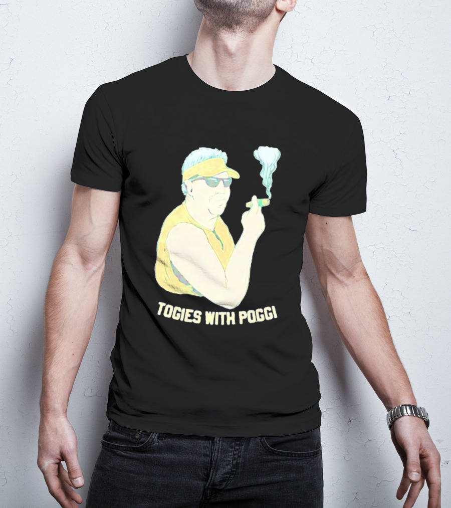 Stogies With Poggi Smoking Cigar Character In Sunglasses And Visor T-Shirt