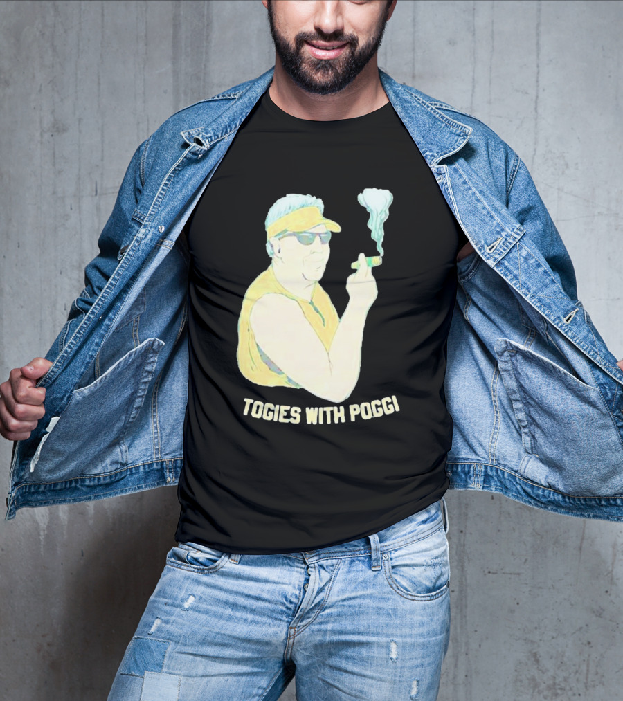 Stogies With Poggi Smoking Cigar Character In Sunglasses And Visor T-Shirt