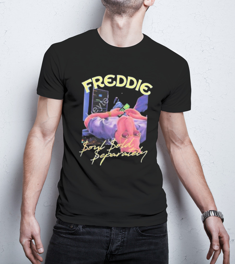 Freddie Soul Sold Separately Retro Style With Relaxed Figure Holding Phone T-Shirt