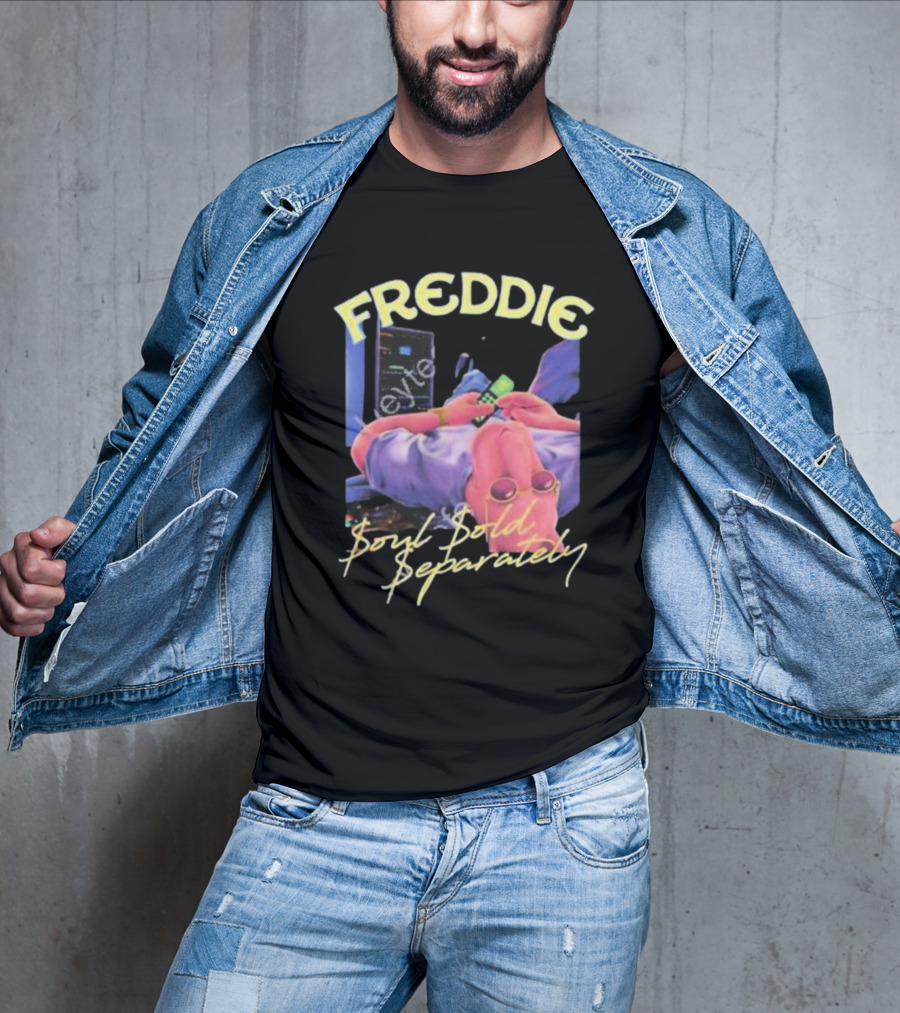 Freddie Soul Sold Separately Retro Style With Relaxed Figure Holding Phone T-Shirt