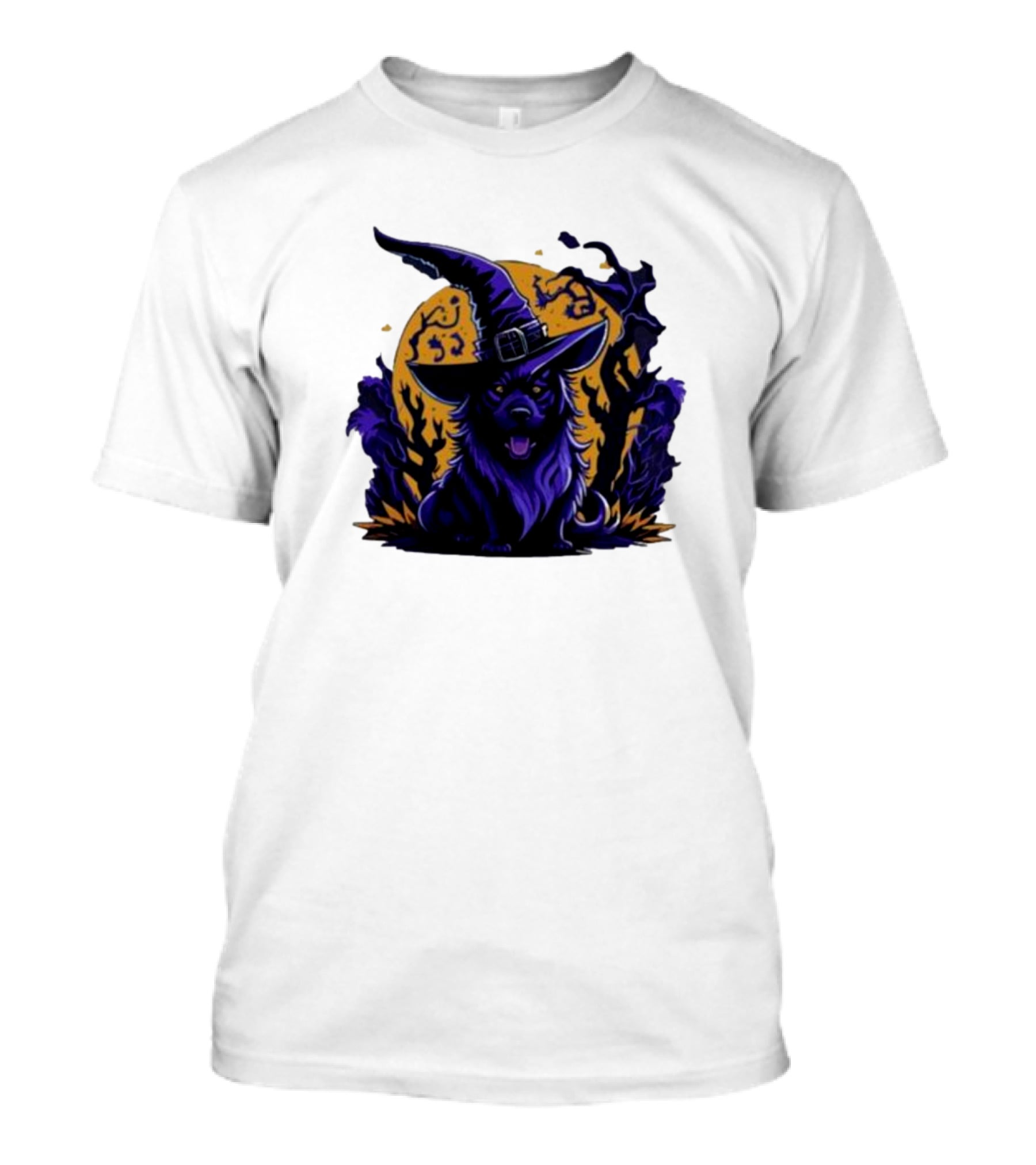 Halloween Witch Dog In Spooky Forest Horror Scene T-Shirt